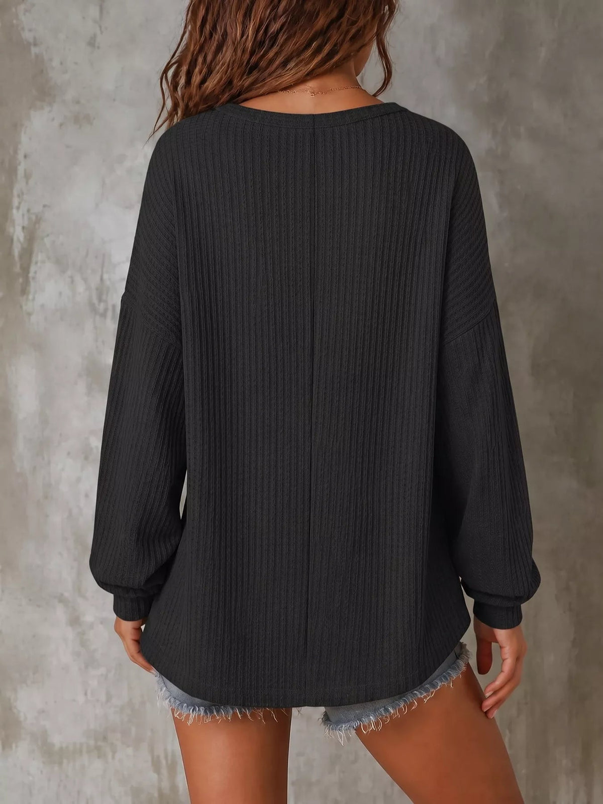 Button Detail Dropped Shoulder Knit Top - TheMomCo.