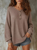 Button Detail Dropped Shoulder Knit Top - TheMomCo.