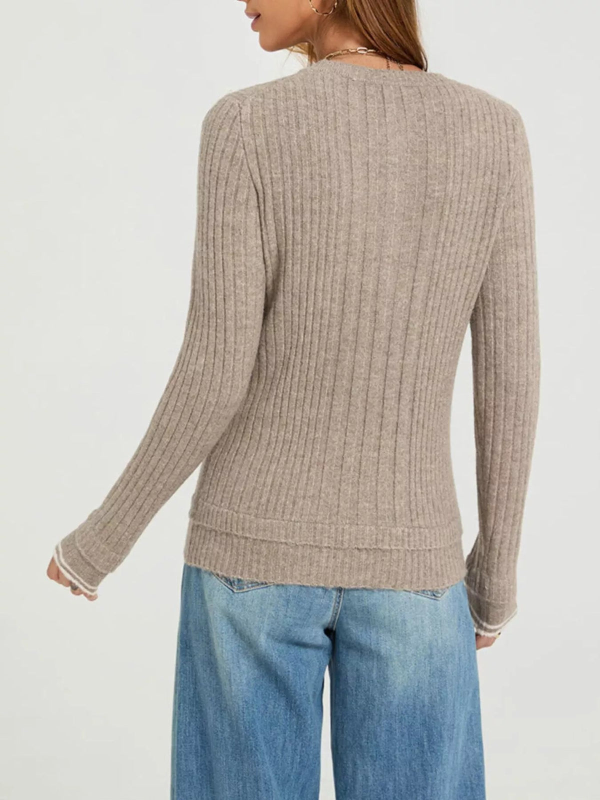 Button Detail Ribbed Knit Top - TheMomCo.