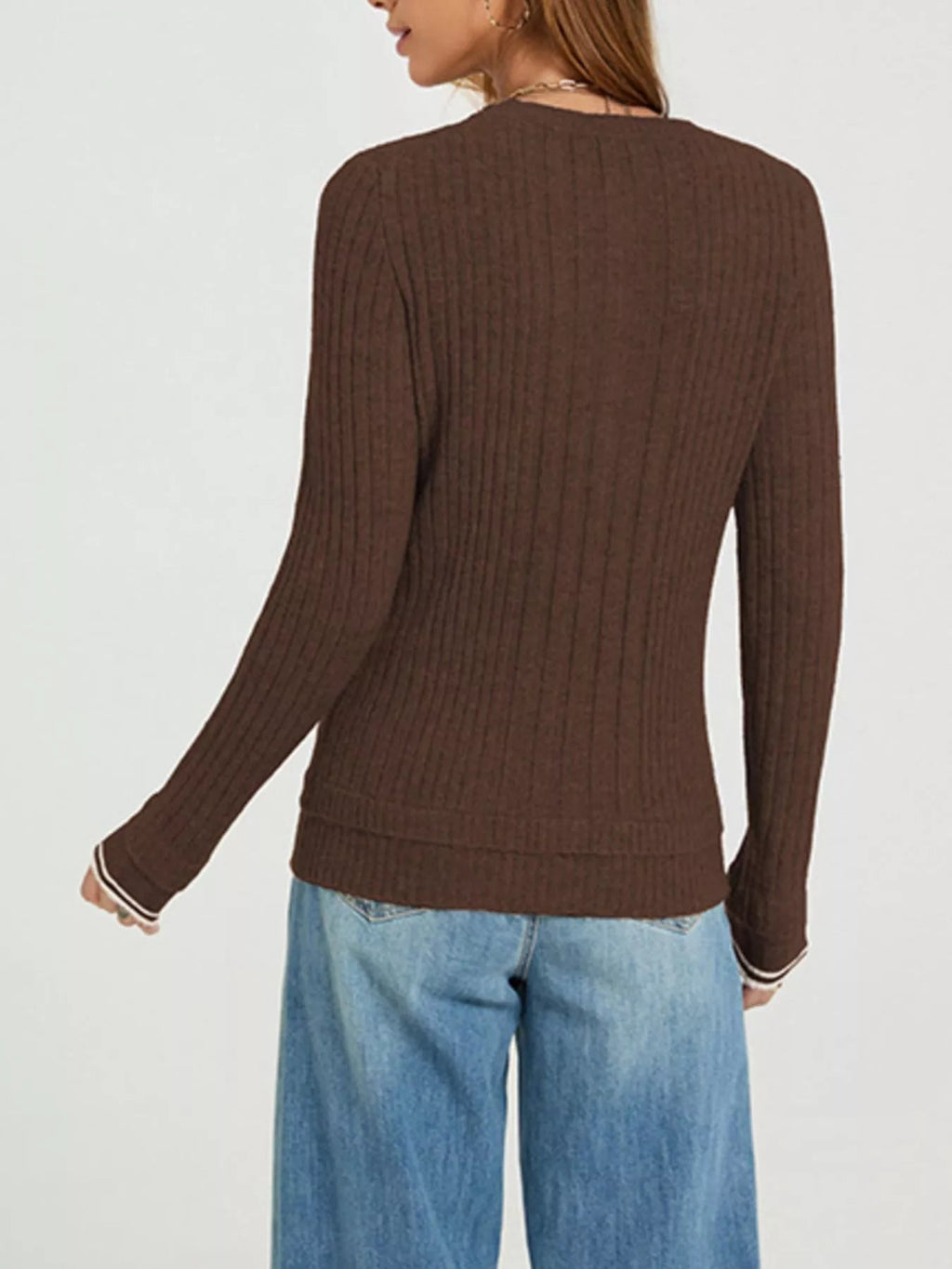 Button Detail Ribbed Knit Top - TheMomCo.