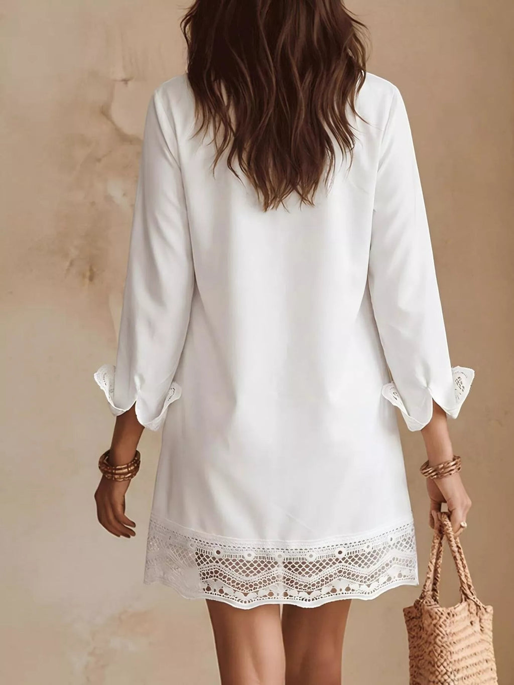 Button-Down Shirt Dress with Lace Trim - TheMomCo.