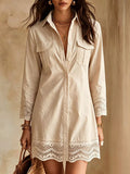 Button-Down Shirt Dress with Lace Trim - TheMomCo.