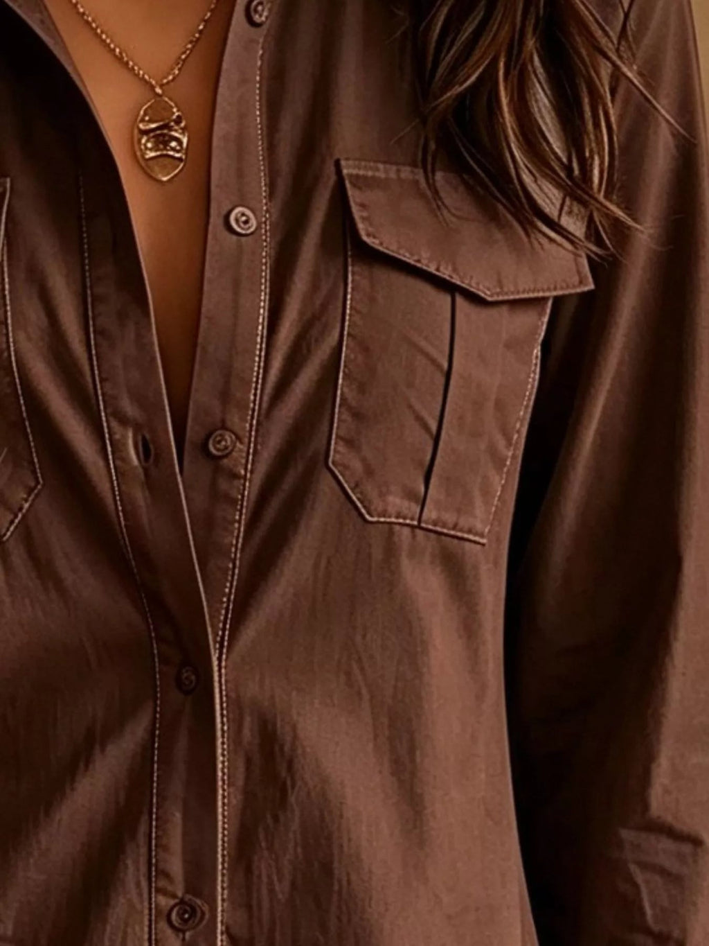 Button-Down Shirt Dress with Lace Trim - TheMomCo.