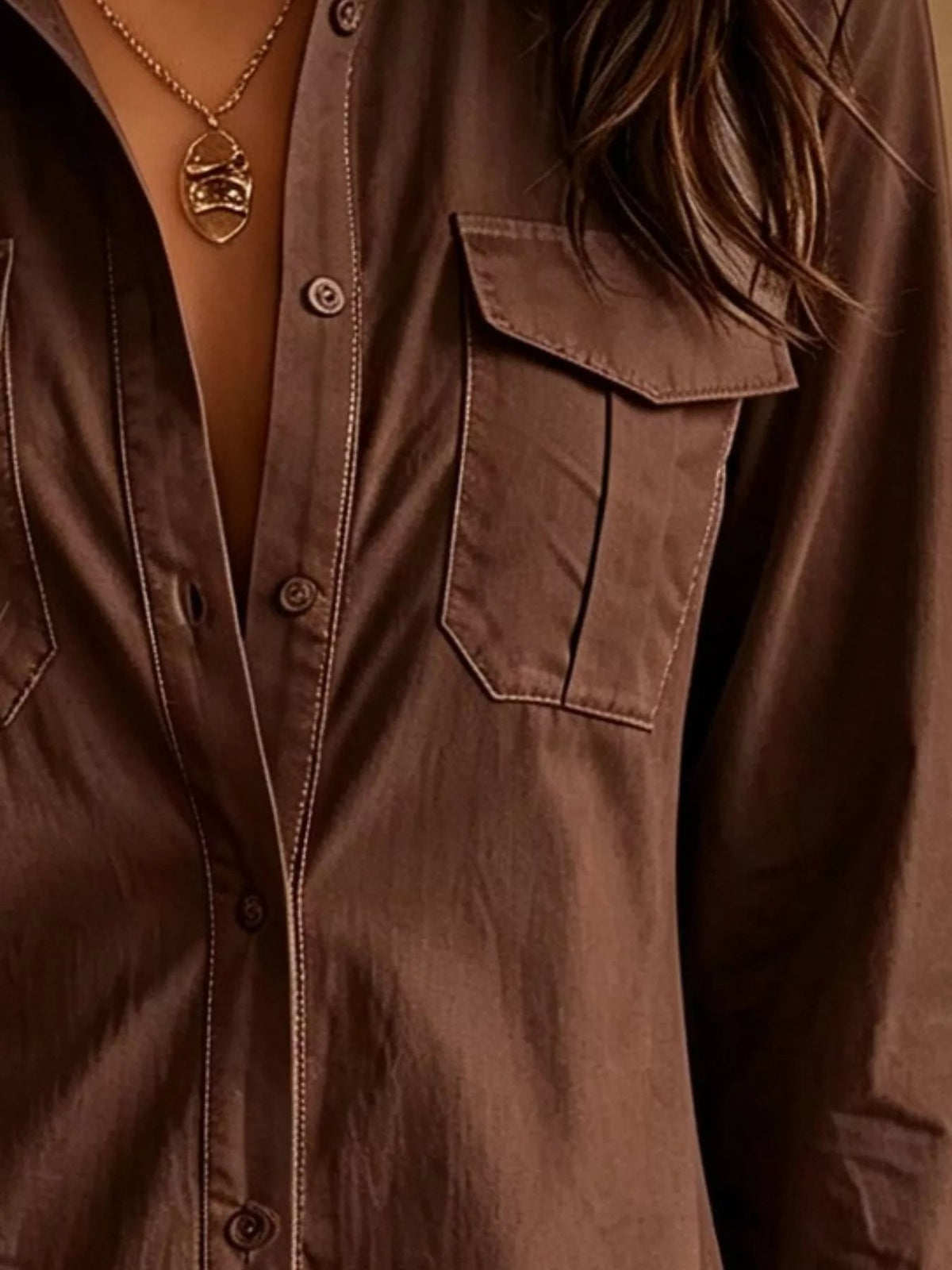 Button-Down Shirt Dress with Lace Trim - TheMomCo.