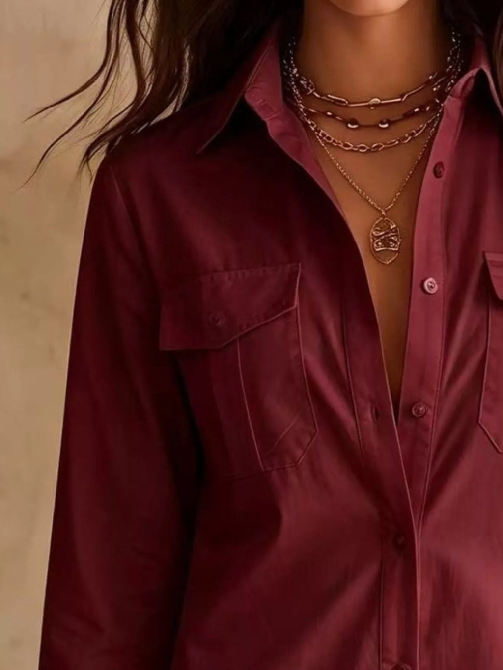 Button-Down Shirt Dress with Lace Trim - TheMomCo.