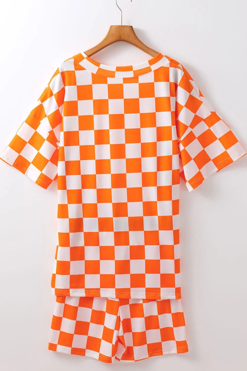 Checkerboard V Neck Loose Tee and Shorts Set - TheMomCo.