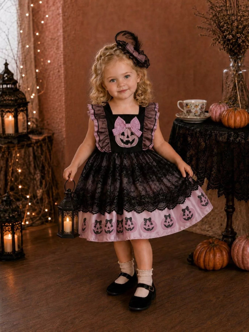 Children's Halloween Lolita Style Pumpkin Print Dress - TheMomCo.