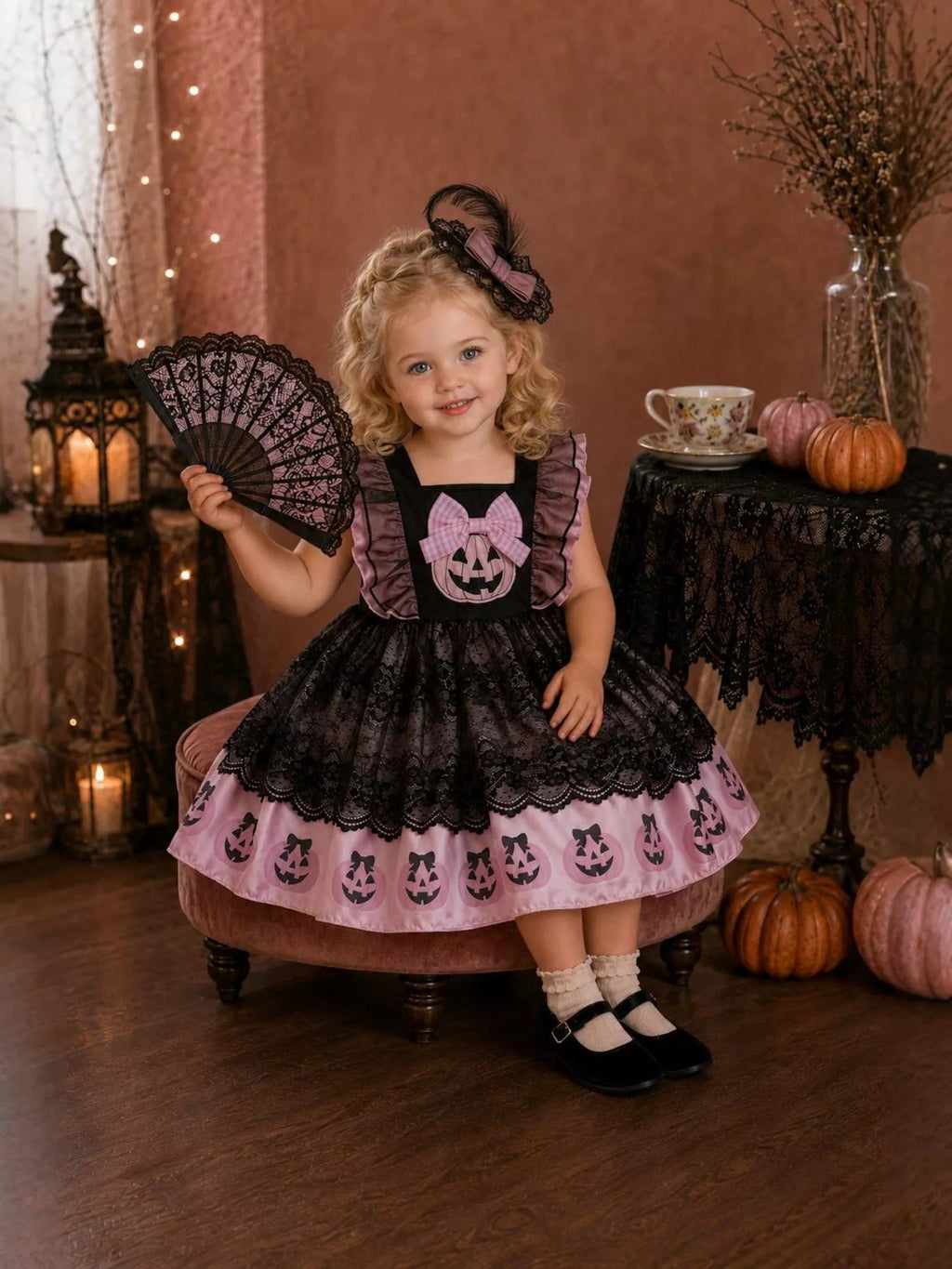 Children's Halloween Lolita Style Pumpkin Print Dress - TheMomCo.