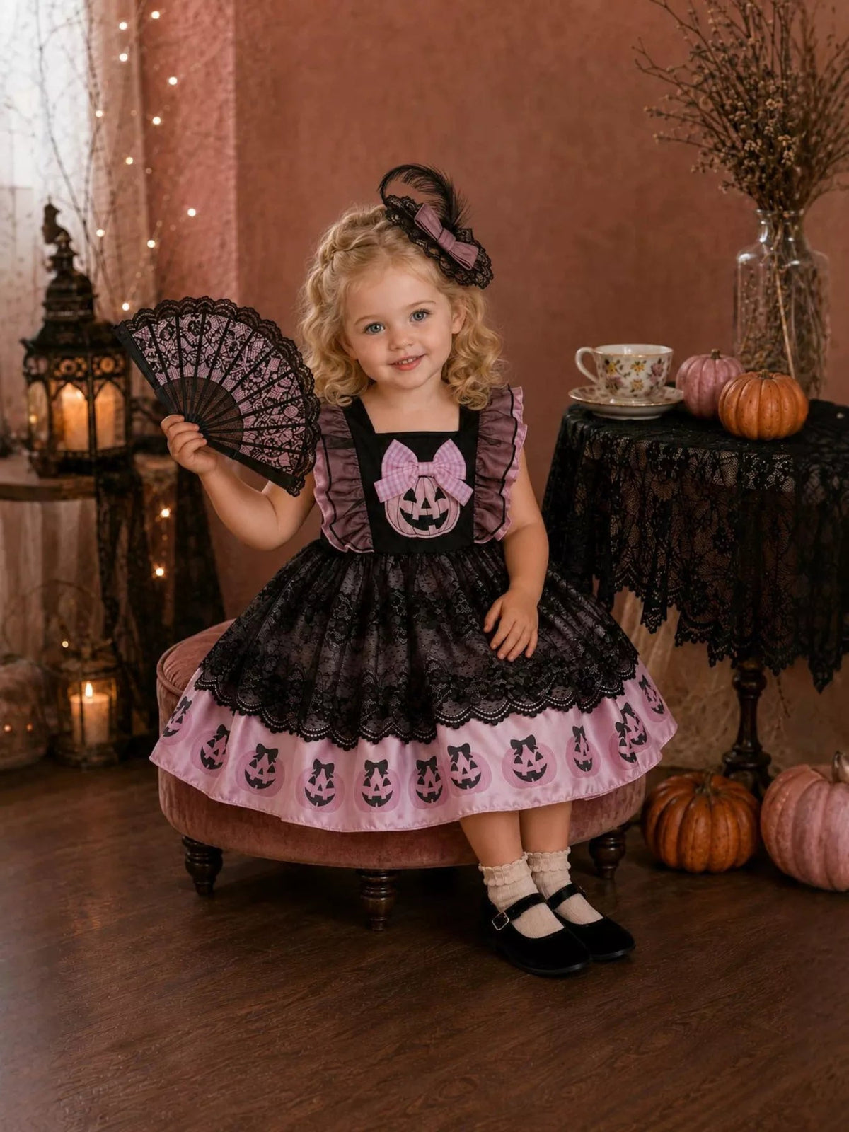 Children's Halloween Lolita Style Pumpkin Print Dress - TheMomCo.