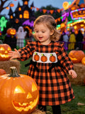 Children's Halloween Plaid Pumpkin Smocked Dress - TheMomCo.