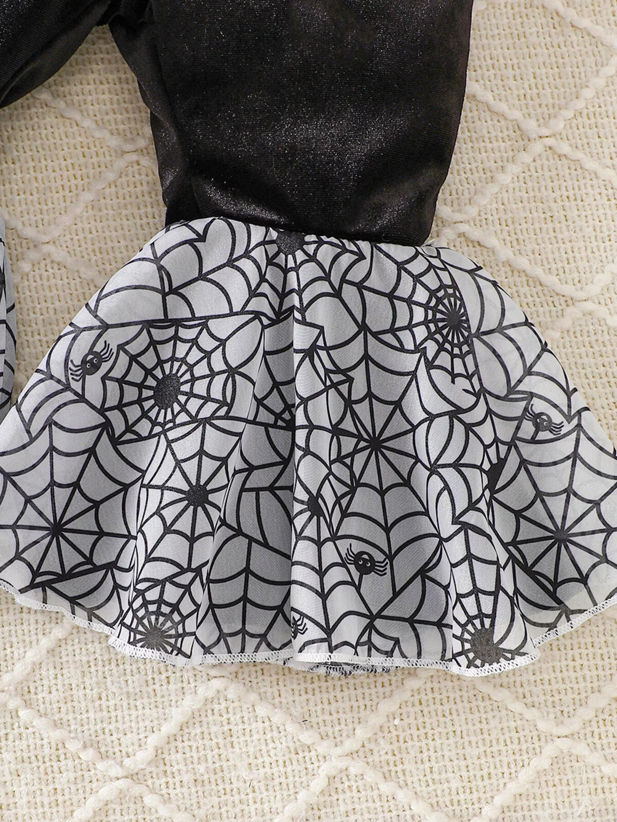 Children's Halloween Pumpkin Long Sleeve Top and Spiderweb Bell Bottom Set - TheMomCo.