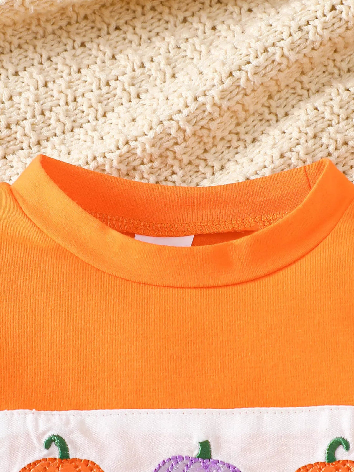 Children's Halloween Pumpkin Long Sleeve Top and Spiderweb Bell Bottom Set - TheMomCo.