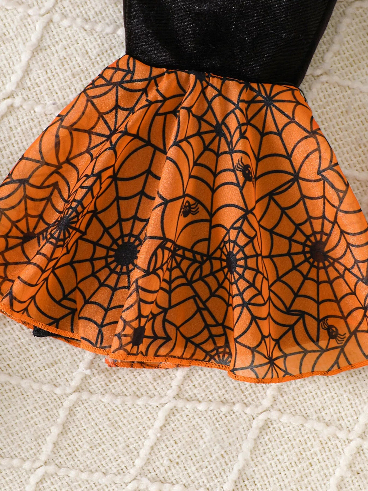 Children's Halloween Pumpkin Long Sleeve Top and Spiderweb Bell Bottom Set - TheMomCo.