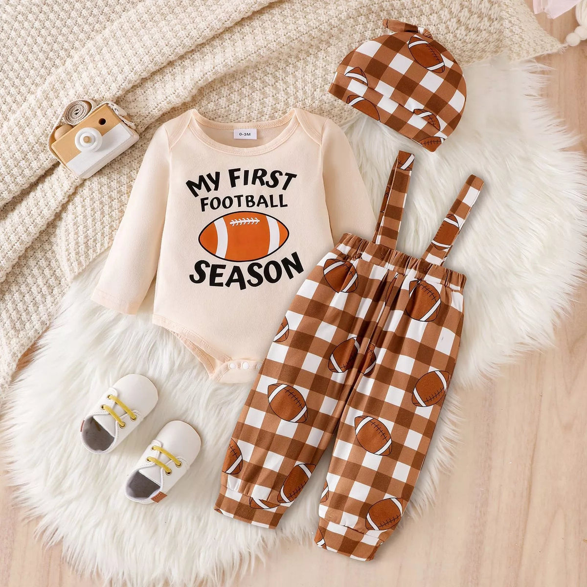 Children's My First Football Season Bodysuit and Pants Set with Hat - TheMomCo.