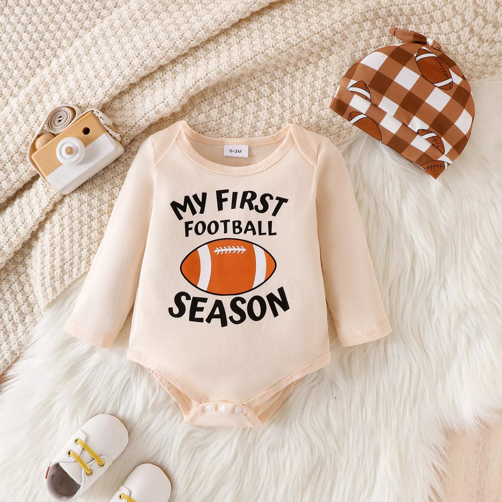 Children's My First Football Season Bodysuit and Pants Set with Hat - TheMomCo.