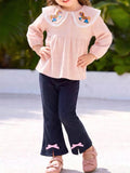 Children's Pony Embroidered Top and Flare Pants Set - TheMomCo.