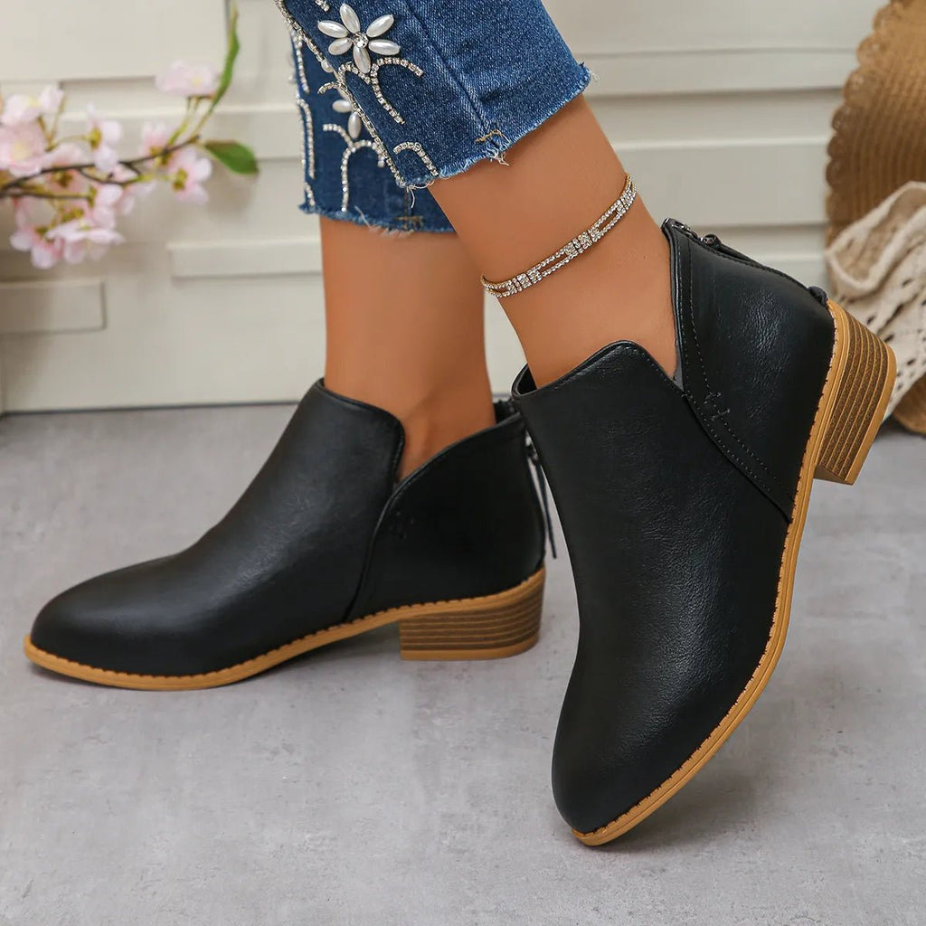 Classic Block Heel Ankle Boots - TheMomCo.