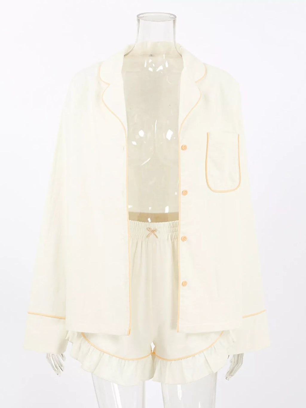 Contrast Trim Long Sleeve Top and Shorts Lounge Set - TheMomCo.
