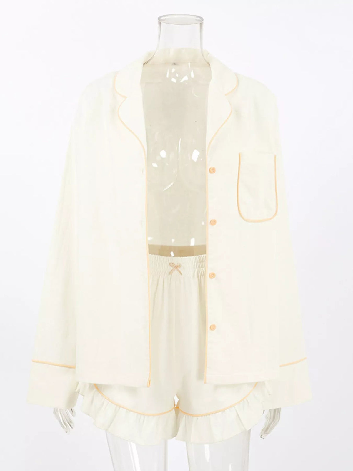 Contrast Trim Long Sleeve Top and Shorts Lounge Set - TheMomCo.