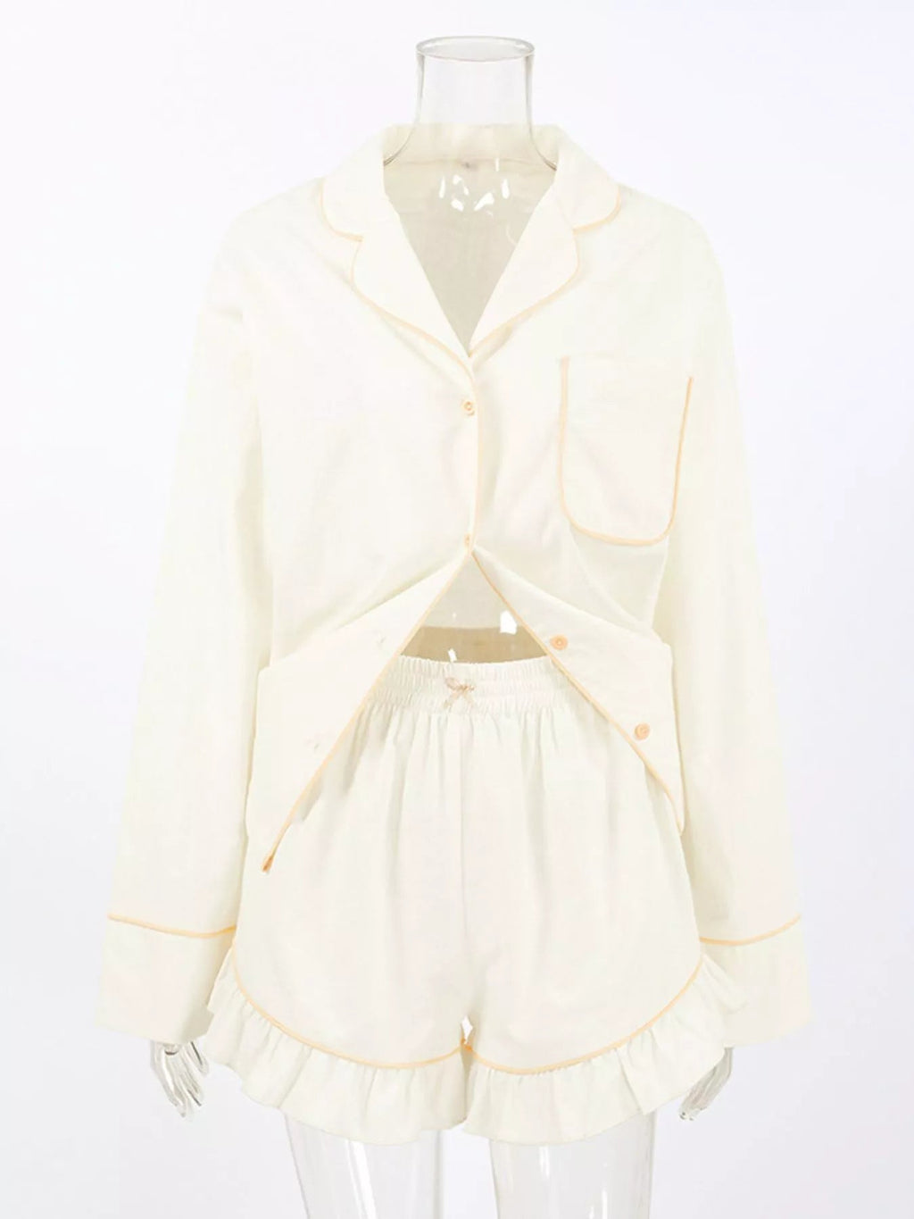 Contrast Trim Long Sleeve Top and Shorts Lounge Set - TheMomCo.