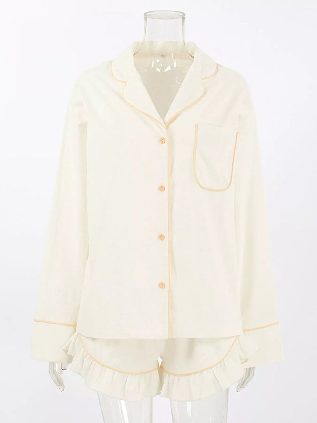 Contrast Trim Long Sleeve Top and Shorts Lounge Set - TheMomCo.