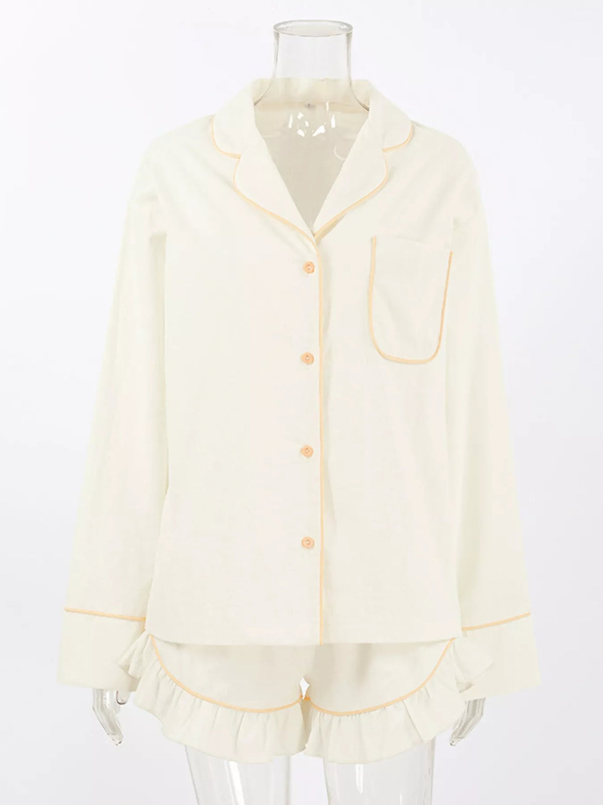 Contrast Trim Long Sleeve Top and Shorts Lounge Set - TheMomCo.