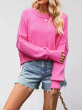 Crew Neck Dropped Shoulder Sweater - TheMomCo.
