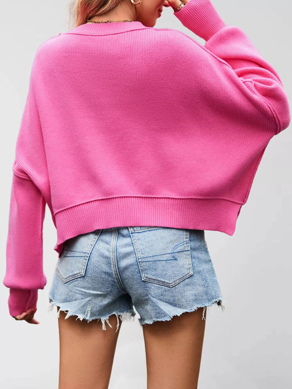 Crew Neck Dropped Shoulder Sweater - TheMomCo.
