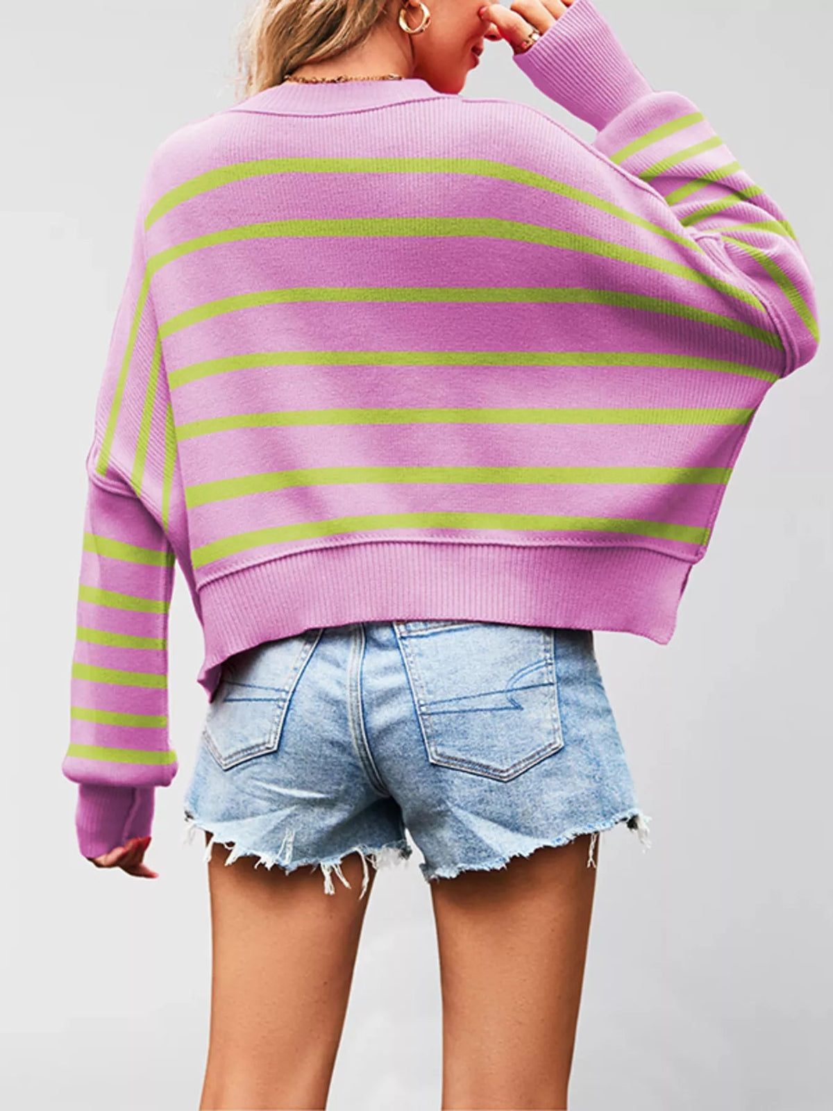 Crew Neck Dropped Shoulder Sweater - TheMomCo.