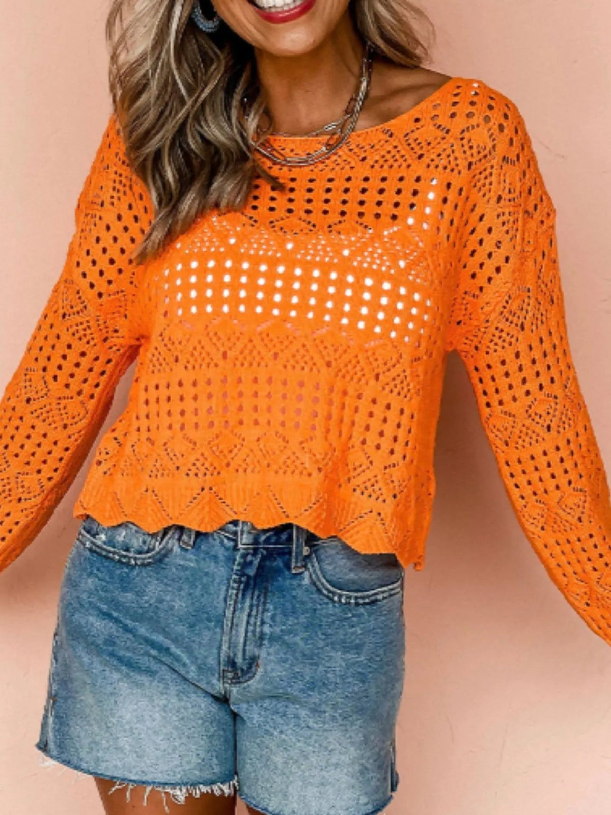 Crochet Boat Neck Knit Cover Up - TheMomCo.