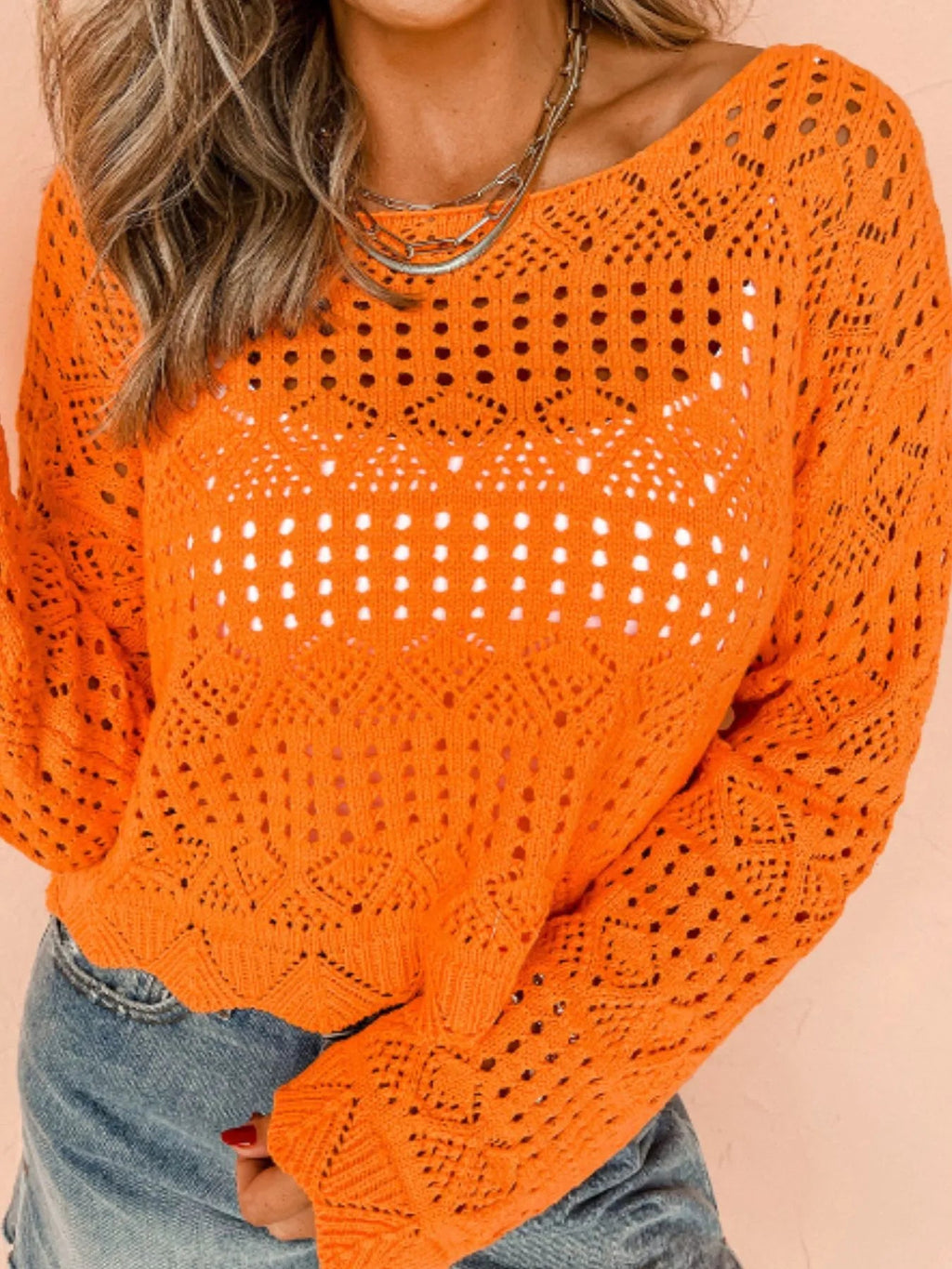 Crochet Boat Neck Knit Cover Up - TheMomCo.