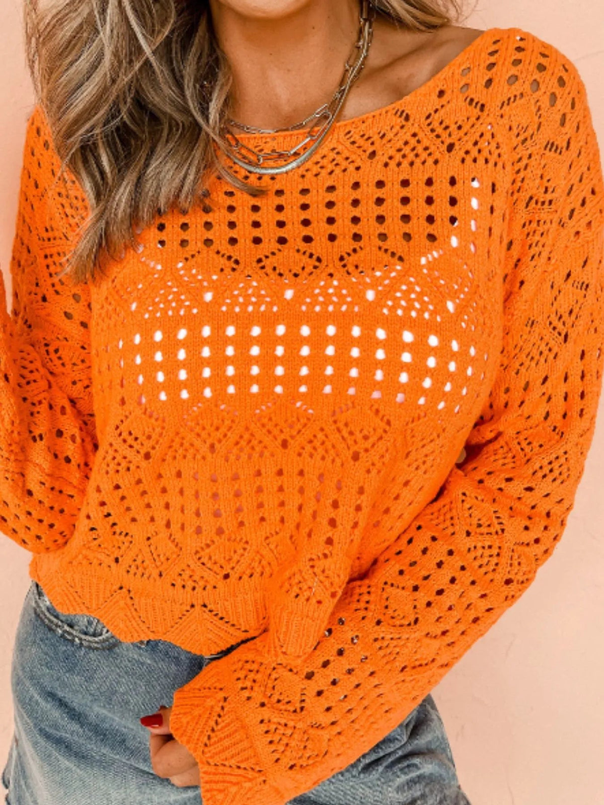 Crochet Boat Neck Knit Cover Up - TheMomCo.