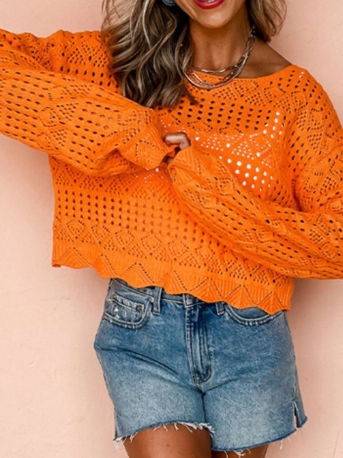 Crochet Boat Neck Knit Cover Up - TheMomCo.