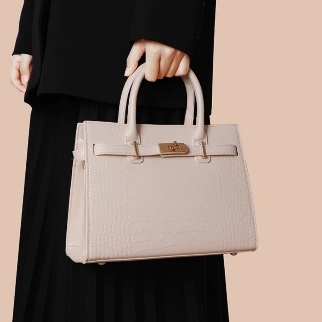 Crocodile-Embossed Leather Top Handle Handbag - TheMomCo.