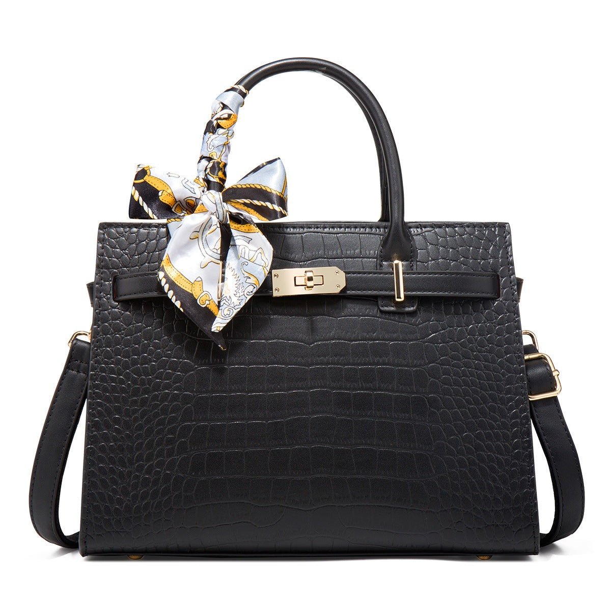 Crocodile-Embossed Leather Top Handle Handbag - TheMomCo.