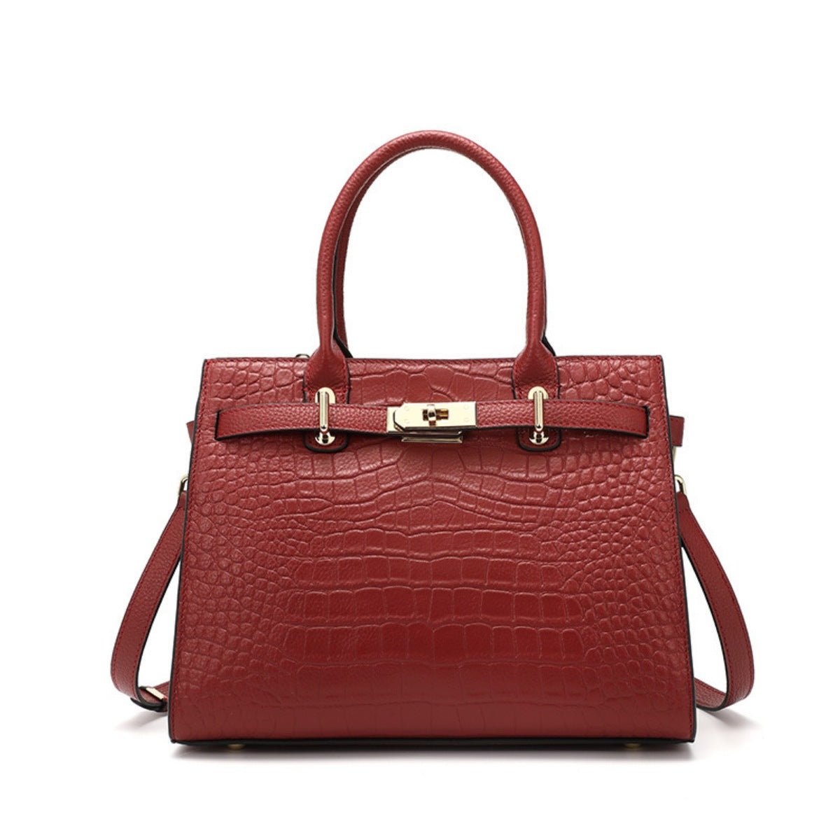 Crocodile-Embossed Leather Top Handle Handbag - TheMomCo.