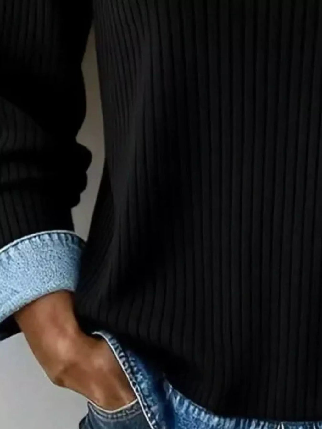 Denim Collar Ribbed Knit Top - TheMomCo.