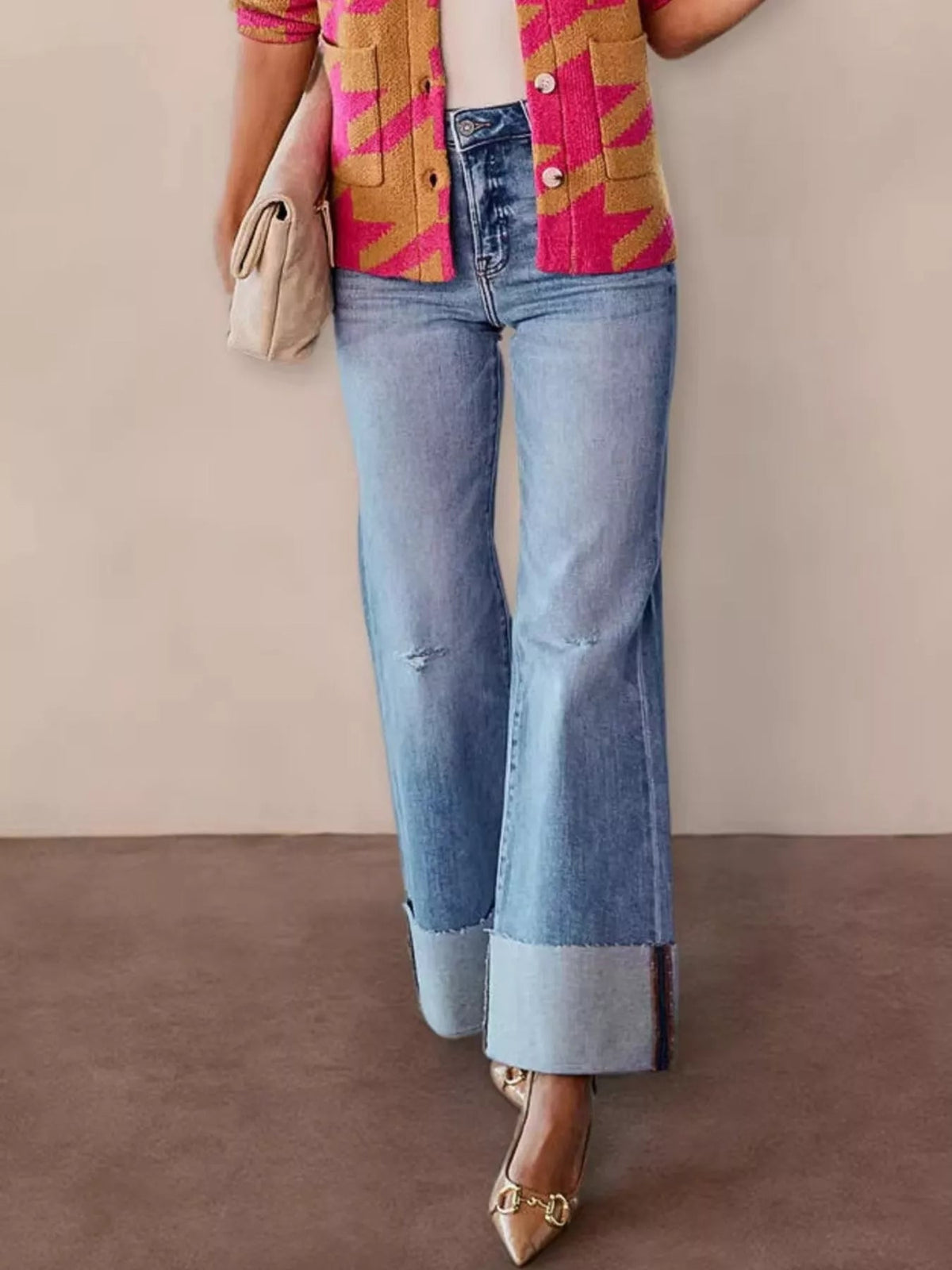Distressed High-Waisted Flare Jeans - TheMomCo.