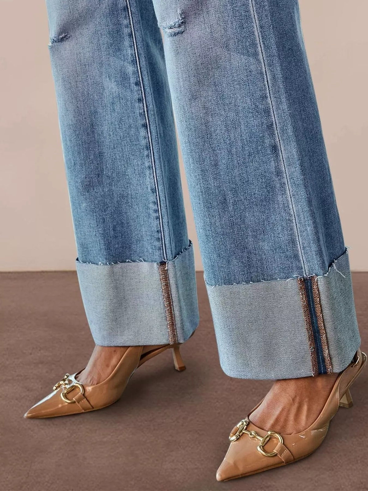 Distressed High-Waisted Flare Jeans - TheMomCo.