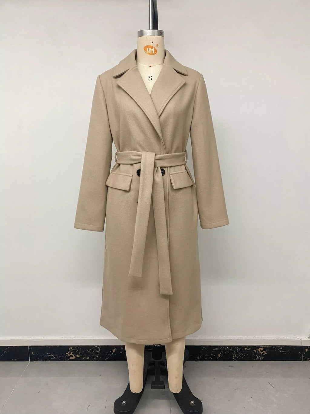 Double-Breasted Lapel Collar Longline Coat - TheMomCo.