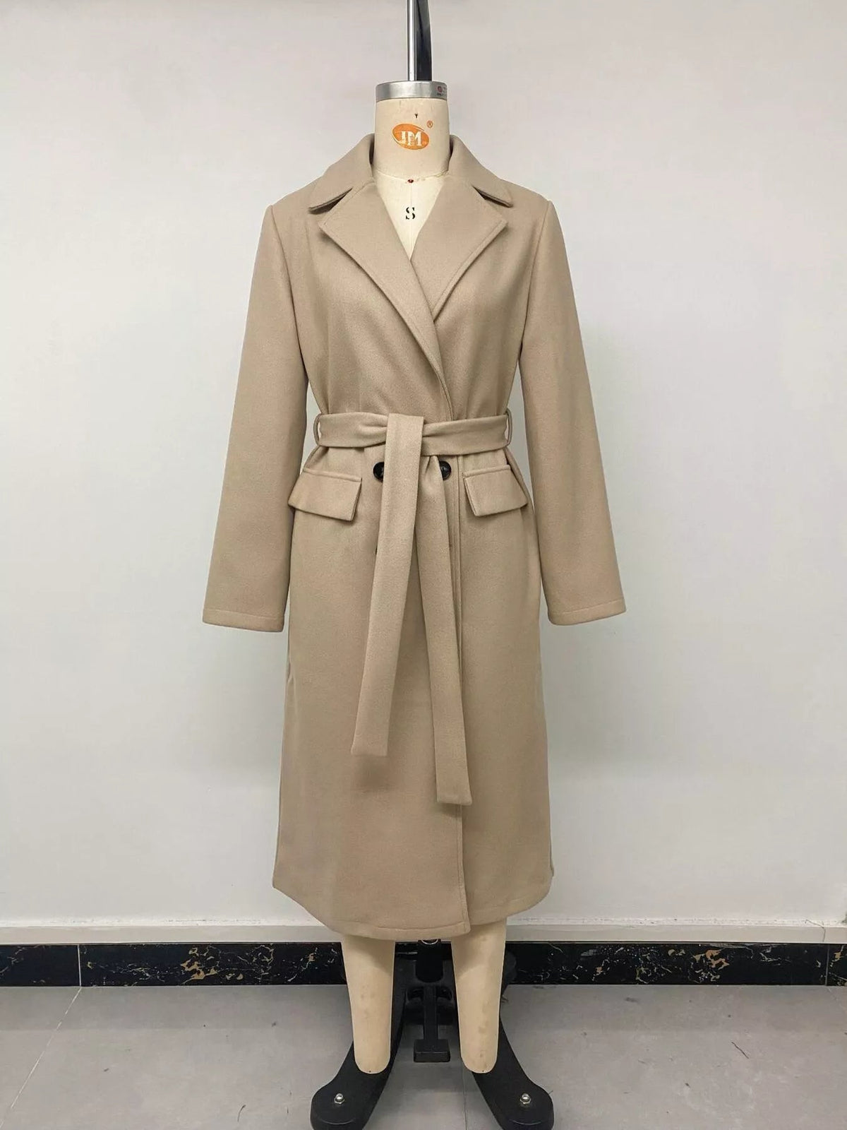 Double-Breasted Lapel Collar Longline Coat - TheMomCo.
