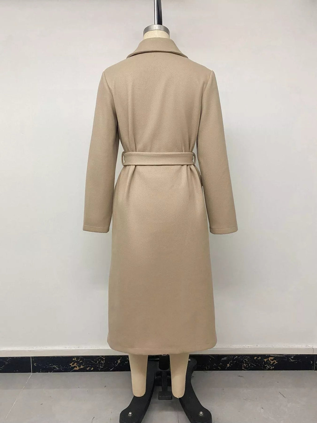 Double-Breasted Lapel Collar Longline Coat - TheMomCo.