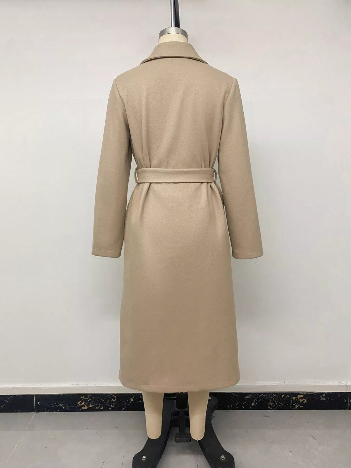 Double-Breasted Lapel Collar Longline Coat - TheMomCo.