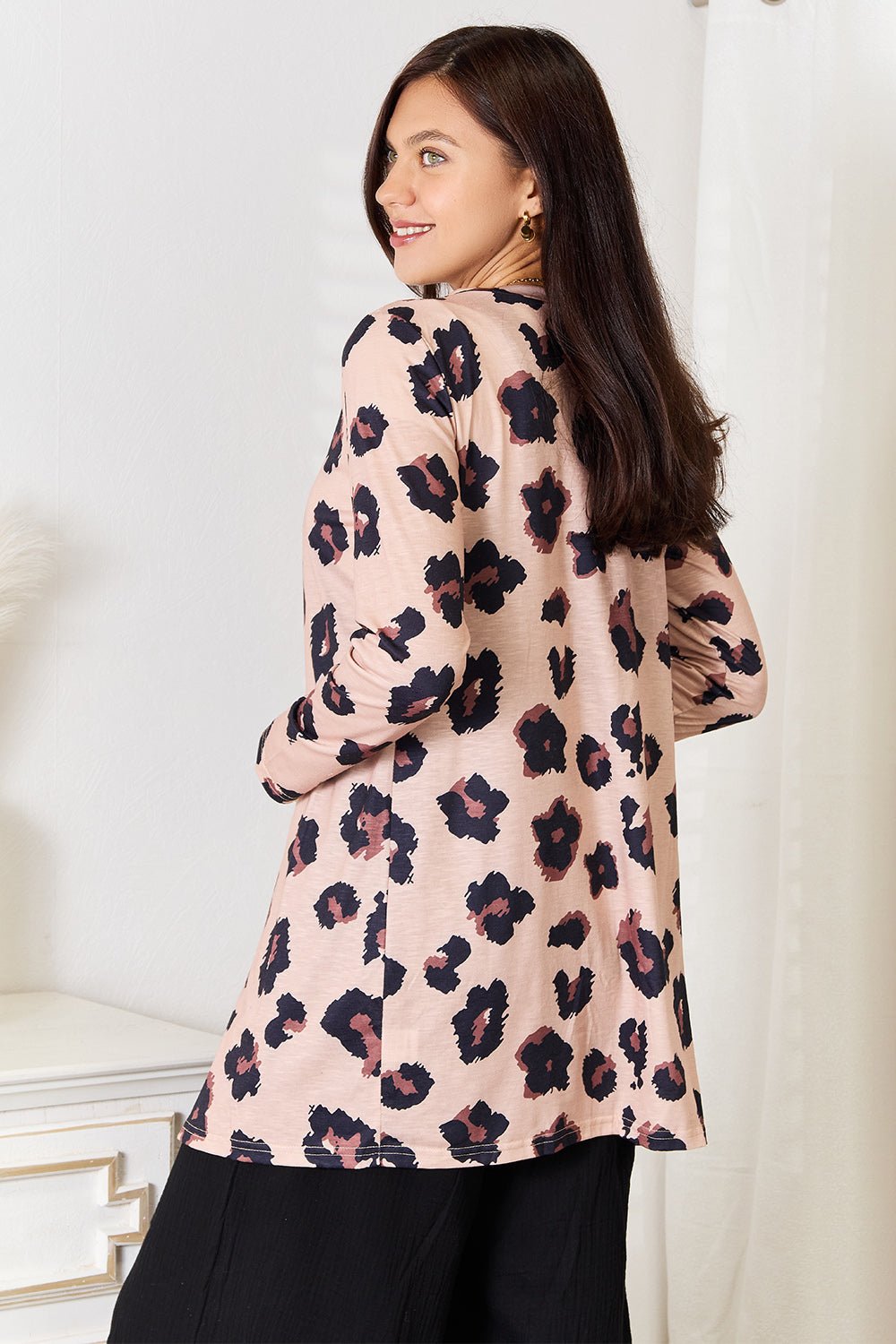 Double Take Printed Button Front Longline Cardigan - TheMomCo.