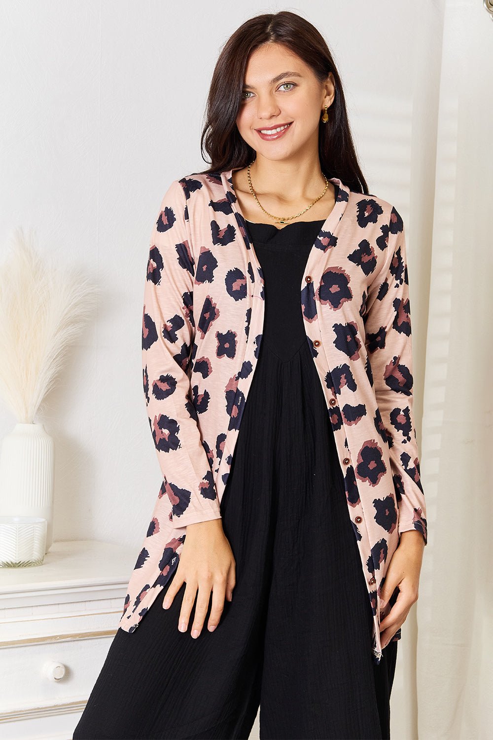 Double Take Printed Button Front Longline Cardigan - TheMomCo.