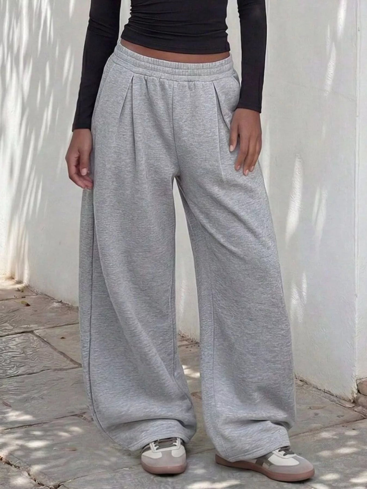 Elastic Waist Wide-Leg Sweatpants - TheMomCo.