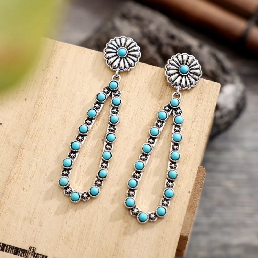 Flower Artificial Turquoise Teardrop Earrings - TheMomCo.