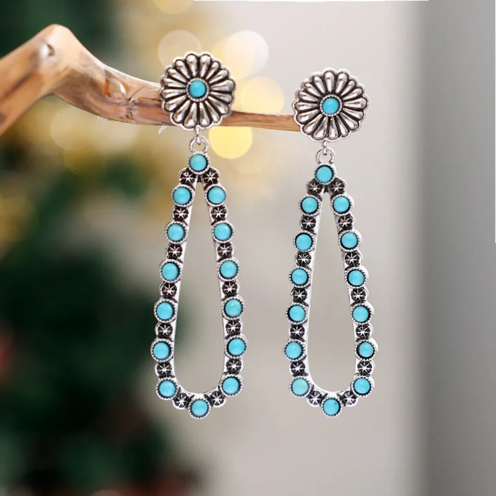 Flower Artificial Turquoise Teardrop Earrings - TheMomCo.