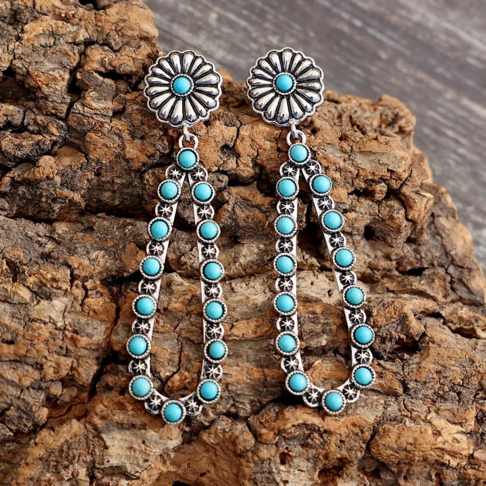 Flower Artificial Turquoise Teardrop Earrings - TheMomCo.
