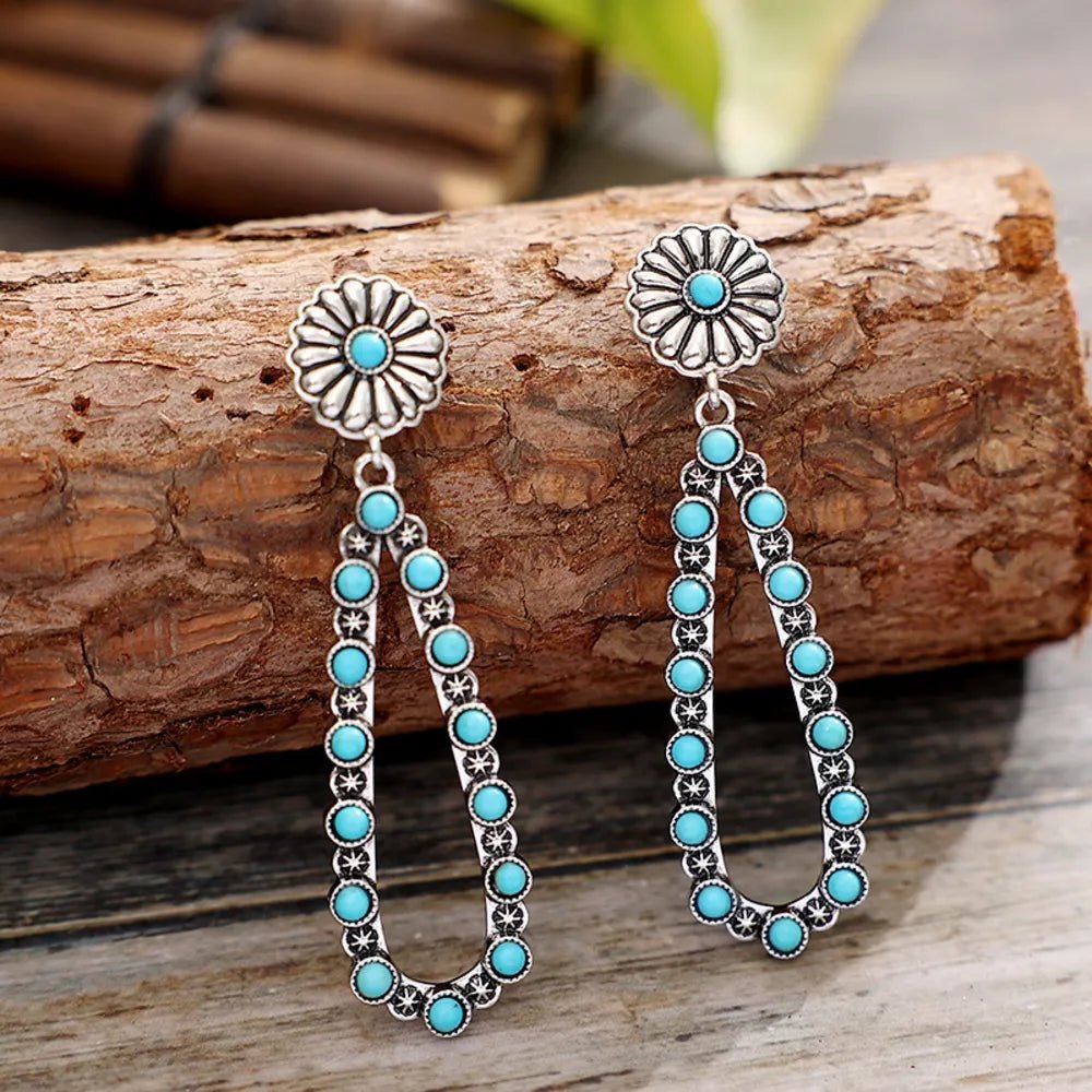 Flower Artificial Turquoise Teardrop Earrings - TheMomCo.